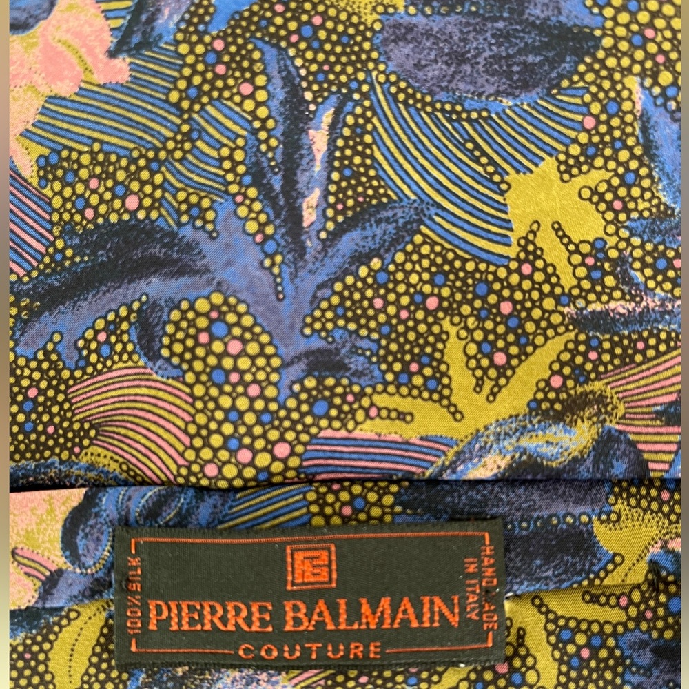 Pierre Balmain Couture Vintage 80s Italian Silk Tie NOS Designer New Old Stock - Picture 2 of 10